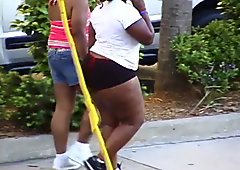 Candid HUGE black thighs..tight shorts comp #1