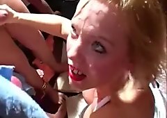 Bukkake party for big chested blonde MILF